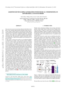 Assisted Sound Sample Generation with Musical Conditioning in
  Adversarial Auto-Encoders