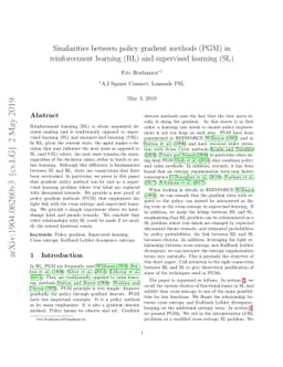 Similarities between policy gradient methods (PGM) in Reinforcement
  learning (RL) and supervised learning (SL)