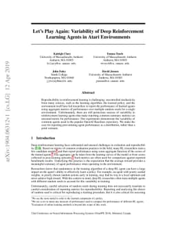 Let's Play Again: Variability of Deep Reinforcement Learning Agents in
  Atari Environments