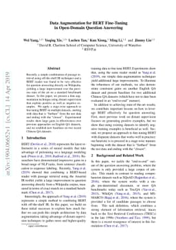 Data Augmentation for BERT Fine-Tuning in Open-Domain Question Answering