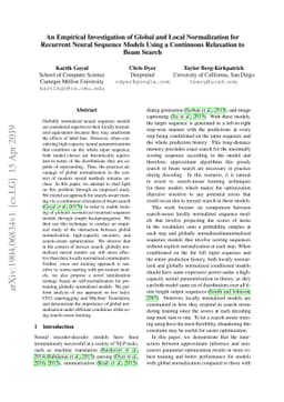 An Empirical Investigation of Global and Local Normalization for
  Recurrent Neural Sequence Models Using a Continuous Relaxation to Beam Search
