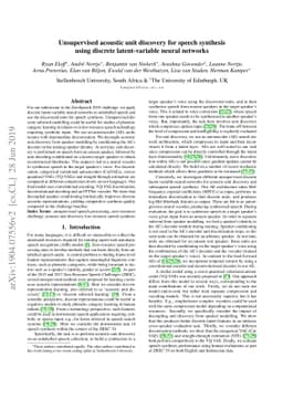 Unsupervised acoustic unit discovery for speech synthesis using discrete
  latent-variable neural networks