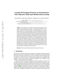Learning 3D Navigation Protocols on Touch Interfaces with Cooperative
  Multi-Agent Reinforcement Learning