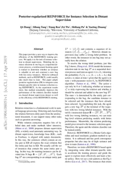 Posterior-regularized REINFORCE for Instance Selection in Distant
  Supervision