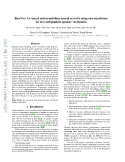 RawNet: Advanced end-to-end deep neural network using raw waveforms for
  text-independent speaker verification