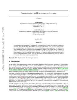Explainability in Human-Agent Systems