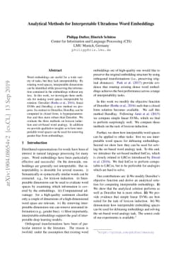 Analytical Methods for Interpretable Ultradense Word Embeddings