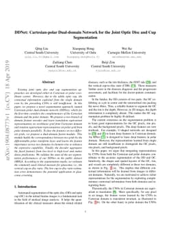 DDNet: Cartesian-polar Dual-domain Network for the Joint Optic Disc and
  Cup Segmentation