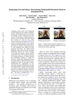 Integrating Text and Image: Determining Multimodal Document Intent in
  Instagram Posts