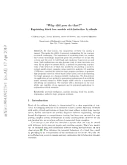 "Why did you do that?": Explaining black box models with Inductive
  Synthesis