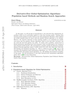 Derivative-Free Global Optimization Algorithms: Population based Methods
  and Random Search Approaches