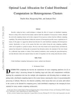 Optimal Load Allocation for Coded Distributed Computation in
  Heterogeneous Clusters