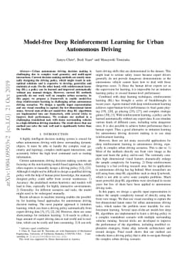 Model-free Deep Reinforcement Learning for Urban Autonomous Driving