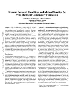 Genuine Personal Identifiers and Mutual Sureties for Sybil-Resilient
  Community Formation