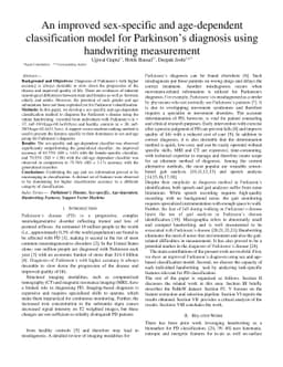 An improved sex specific and age dependent classification model for
  Parkinson's diagnosis using handwriting measurement