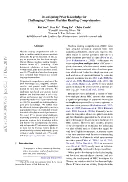 Investigating Prior Knowledge for Challenging Chinese Machine Reading
  Comprehension