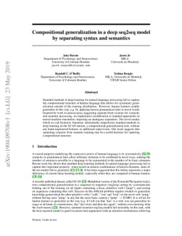 Compositional generalization in a deep seq2seq model by separating
  syntax and semantics