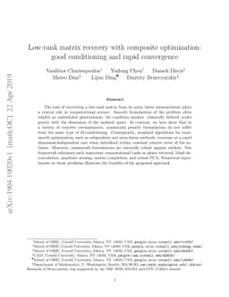 Low-rank matrix recovery with composite optimization: good conditioning
  and rapid convergence