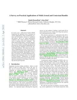 A Survey on Practical Applications of Multi-Armed and Contextual Bandits