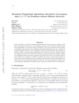 Stochastic Primal-Dual Algorithms with Faster Convergence than
  $O(1/\sqrt{T})$ for Problems without Bilinear Structure