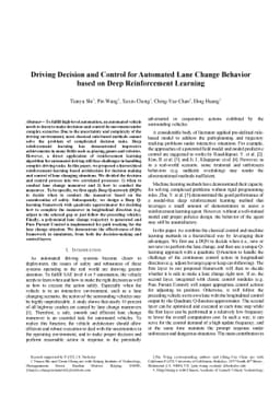 Driving Decision and Control for Autonomous Lane Change based on Deep
  Reinforcement Learning