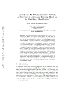 CascadeML: An Automatic Neural Network Architecture Evolution and
  Training Algorithm for Multi-label Classification
