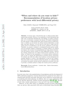 When and where do you want to hide? Recommendation of location privacy
  preferences with local differential privacy