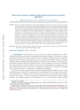 Some Limit Properties of Markov Chains Induced by Stochastic Recursive
  Algorithms