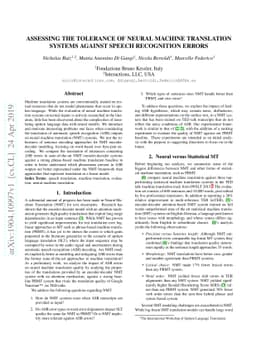 Assessing the Tolerance of Neural Machine Translation Systems Against
  Speech Recognition Errors
