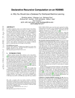 Declarative Recursive Computation on an RDBMS, or, Why You Should Use a
  Database For Distributed Machine Learning