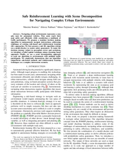 Safe Reinforcement Learning with Scene Decomposition for Navigating
  Complex Urban Environments