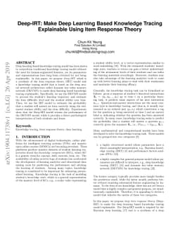 Deep-IRT: Make Deep Learning Based Knowledge Tracing Explainable Using
  Item Response Theory