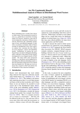 Are We Consistently Biased? Multidimensional Analysis of Biases in
  Distributional Word Vectors