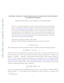 Uniform minimum risk equivariant estimates for moment condition models