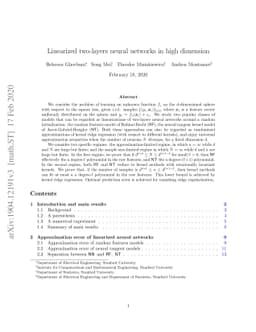 Linearized two-layers neural networks in high dimension