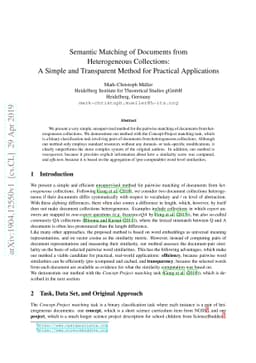 Semantic Matching of Documents from Heterogeneous Collections: A Simple
  and Transparent Method for Practical Applications