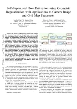 Self-Supervised Flow Estimation using Geometric Regularization with
  Applications to Camera Image and Grid Map Sequences