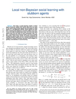 Local non-Bayesian social learning with stubborn agents