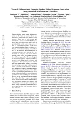 Towards Coherent and Engaging Spoken Dialog Response Generation Using
  Automatic Conversation Evaluators