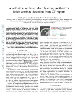 A self-attention based deep learning method for lesion attribute
  detection from CT reports