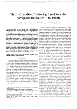 Virtual-Blind-Road Following Based Wearable Navigation Device for Blind
  People