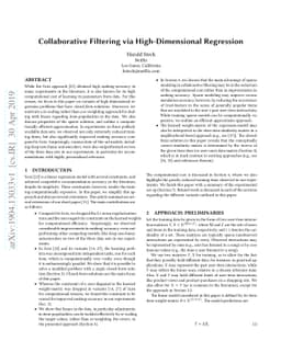 Collaborative Filtering via High-Dimensional Regression