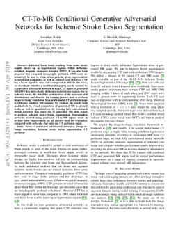 CT-To-MR Conditional Generative Adversarial Networks for Ischemic Stroke
  Lesion Segmentation