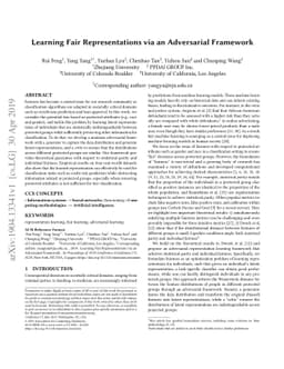 Learning Fair Representations via an Adversarial Framework