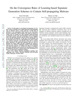 On the Convergence Rates of Learning-based Signature Generation Schemes
  to Contain Self-propagating Malware