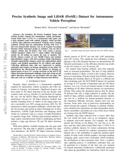 Precise Synthetic Image and LiDAR (PreSIL) Dataset for Autonomous
  Vehicle Perception