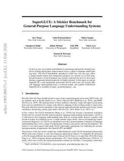 SuperGLUE: A Stickier Benchmark for General-Purpose Language
  Understanding Systems