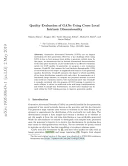 Quality Evaluation of GANs Using Cross Local Intrinsic Dimensionality