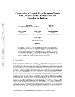 Compression of Acoustic Event Detection Models with Low-rank Matrix
  Factorization and Quantization Training