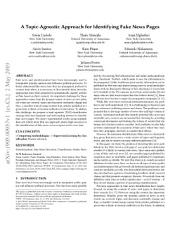 A Topic-Agnostic Approach for Identifying Fake News Pages